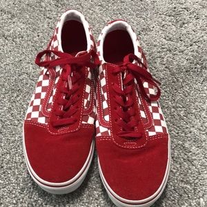 Red suede tipped checkerboard VANS